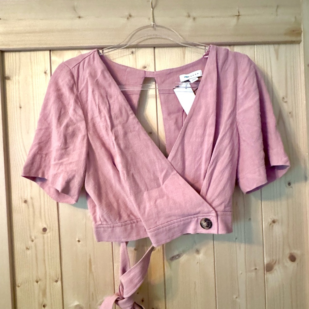 Top Shop Polly Pink Tie-Back Wrap Crop Top